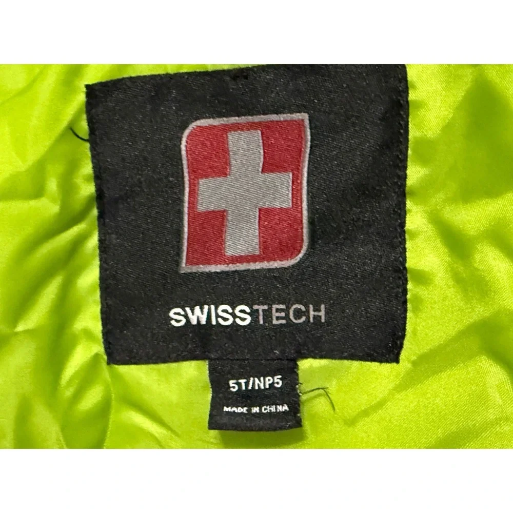 Swiss Tech Boys Blue Grey Neon Lime Colorblock Hooded Puffer Jacket Size 5T NP5